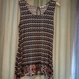 Rose & olive sleeveless top, black, multi sz M